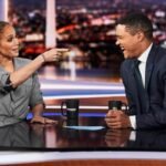 Jennifer Lopez and Trevoh Noah at the Daily Show