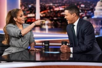 Jennifer Lopez and Trevoh Noah at the Daily Show