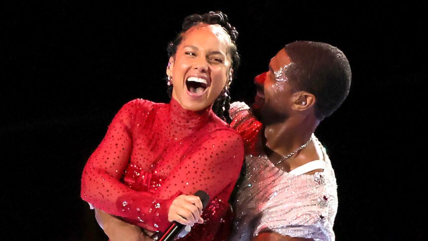 Usher and Alicia Keys at the Super Bowl